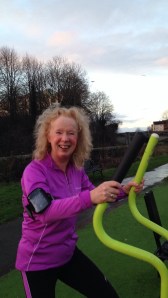 Alison on outdoor gym