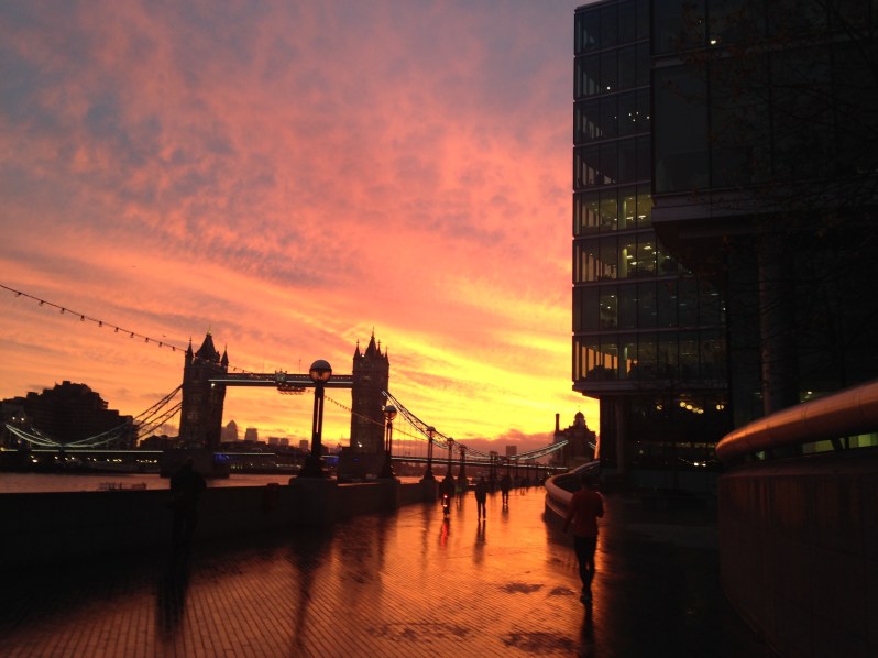 sunrise and red pavement