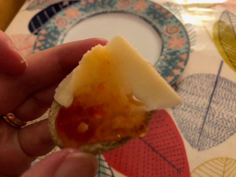oatcake , cheese and chilli jam