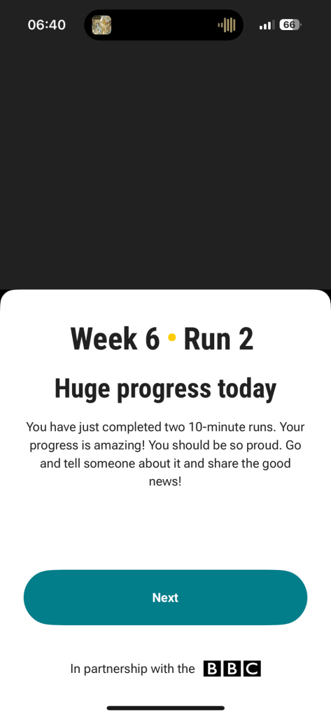 Screenshot of couch to 5 k run praise 